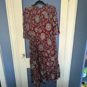 Tommy Hilfiger Midi-Length Dress 3/4 sleeve Burgundy Floral Lined EUC Size 14